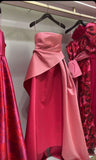 Tineit Elegant A Line Spaghetti Straps Pink Satin Long Prom Dress Evening Dresses With Pleated (PRE-ORDER)