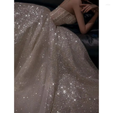 Tineit Pretty A Line Spaghetti Straps Silver Sequin Long Prom Dress Evening Dresses (PRE-ORDER)