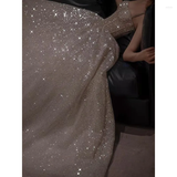 Tineit Pretty A Line Spaghetti Straps Silver Sequin Long Prom Dress Evening Dresses (PRE-ORDER)