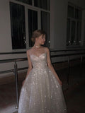 Tineit Pretty A Line Spaghetti Straps Silver Sequin Long Prom Dress Evening Dresses (PRE-ORDER)