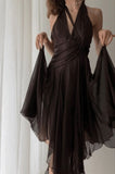 Tineit Elegant A Line Halter Brown Chiffon Long Prom Dress Evening Dresses (PRE-ORDER)