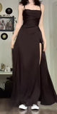 Tineit Elegant A Line Spaghetti Straps Black Long Prom Dress Evening Dresses (PRE-ORDER)