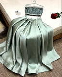 Tineit Elegant A Line  Pieces Strapless Mint Green Satin Long Prom Dress Evening Dresses With Beads (PRE-ORDER)