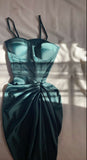 Tineit Elegant Sheath Spaghetti Straps Green Long Prom Dress Evening Dresses With Ruffles (PRE-ORDER)