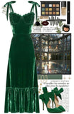 Tineit Pretty A line Spaghetti Straps Green Velvet Long Evening Dress Prom Dresses (PRE-ORDER)