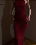 Tineit Pretty Sheath High Neckline Sequin Red Long Evening Dress Prom Dresses (PRE-ORDER)