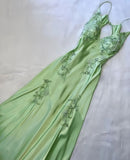 Tineit Pretty Mermaid V Neckline Green Satin Backless Evening Dress Prom Dresses With Beads (PRE-ORDER)