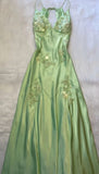 Tineit Pretty Mermaid V Neckline Green Satin Backless Evening Dress Prom Dresses With Beads (PRE-ORDER)