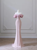 Tineit Pretty Sheath Off The Shoulder Pink Long Evening Dress Prom Dresses With Pleated (PRE-ORDER)