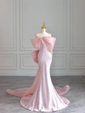 Tineit Pretty Mermaid Strapless Pink Sequin Long Evening Dress Prom Dresses With Bow (PRE-ORDER)