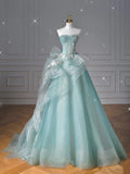 Tineit Pretty Ball Gown Sweetheart Tulle Green Long Evening Dress Prom Dresses With Ruffles (PRE-ORDER)