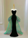 Tineit Vintage Mermaid Sweetheart Black Velvet Long Evening Dress Prom Dresses With Bow (PRE-ORDER)