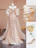 Tineit Pretty Mermaid Sweetheart Sequin Long Evening Dress Prom Dresses With Sleeves (PRE-ORDER)