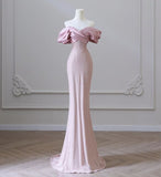 Tineit Pretty Mermaid Off The Shoulder Sequin Long Evening Dress Pink Prom Dresses With Ruffles (PRE-ORDER)