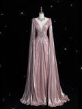 Tineit Pretty A Line V Neckline Sequin Long Sleeves Pink Evening Dress Prom Dresses (PRE-ORDER)