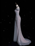 Tineit Elegant Mermaid Off The Shoulder Silver Sequin Evening Dress Long Prom Dresses (PRE-ORDER)