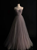 Tineit Elegant A line Spaghetti Straps Tulle  Long Prom Dresses Party Dress With Beads (PRE-ORDER)