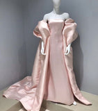 Tineit Elegant Mermaid Strapless Pink Satin Long Prom Dresses Party Dresses With Cape (PRE-ORDER)