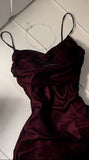 Tineit Elegant A Line Straps Burgundy Satin Long Prom Dresses Party Dresses (PRE-ORDER)