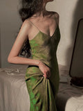 Tineit Elegant Mermaid Spaghetti Straps Green Long Length Prom Dresses Birthday Outfits (PRE-ORDER)