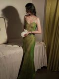 Tineit Elegant Mermaid Spaghetti Straps Green Long Length Prom Dresses Birthday Outfits (PRE-ORDER)