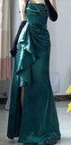 Tineit Elegant Mermaid Strapless Green Long Length Satin Slit Prom Dresses Birthday Outfits C(PRE-ORDER)