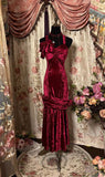 Tineit Elegant Mermaid Straps Burgundy Velvet Long Length Prom Dresses Birthday Outfits (PRE-ORDER)