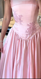 Tineit Elegant A Line Straps Pink Satin Long Length Prom Dresses Birthday Outfits (PRE-ORDER)