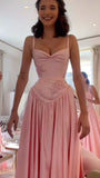 Tineit Elegant A Line Straps Pink Satin Long Length Prom Dresses Birthday Outfits (PRE-ORDER)