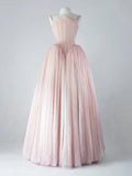 Tineit Vintage Ball Gown Straps Pink Tulle Long Length Prom Dresses Birthday Outfits (PRE-ORDER)