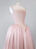 Tineit Vintage Ball Gown Straps Pink Tulle Long Length Prom Dresses Birthday Outfits (PRE-ORDER)