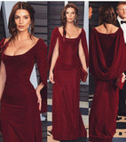 Tineit Vintage Sheath Boat Neckline Burgundy Velvet Long Length Prom Dresses Birthday Outfits (PRE-ORDER)