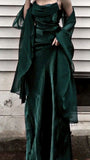 Tineit Vintage A line Spaghetti Straps Green Chiffon Long Length Prom Dresses Birthday Outfits (PRE-ORDER)