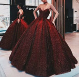 Tineit Vintage Ball Gown Strapless Burgundy Sequin Long Length Prom Dresses Birthday Outfits (PRE-ORDER)