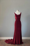 Tineit Vintage Sheath Straps Burgundy Velvet Long Ruffles Prom Dresses Birthday Outfits (PRE-ORDER)