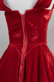 Tineit Vintage Ball Gown Sweetheart Red Velvet Prom Dresses Birthday Outfits (PRE-ORDER)