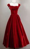 Tineit Vintage Ball Gown Sweetheart Red Velvet Prom Dresses Birthday Outfits (PRE-ORDER)