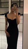 Tineit Sexy Sheath Sweetheart Cap Sleeves Black Prom Dresses Birthday Outfits (PRE-ORDER)