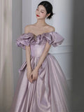 Tineit Elegant Ball Gown Off The Shoulder Lilac Short Sleeves Evening Dress Long Prom Dresses (PRE-ORDER)