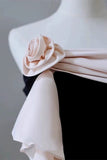 Tineit Elegant Mermaid Strapless Black Velvet Flowers Ruffles Prom Dresses Party Dresses (PRE-ORDER)