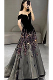 Tineit Elegant Ball Gown Off The Shoulder Black Short Sleeves Sequin Evening Dress Long Prom Dresses (PRE-ORDER)