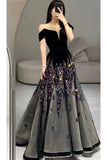 Tineit Elegant Ball Gown Off The Shoulder Black Short Sleeves Sequin Evening Dress Long Prom Dresses (PRE-ORDER)