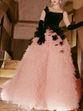 Tineit Pretty Ball Gown Straps Tulle Layers Long Pink Ruffles Prom Dresses Sweet  Dresses (PRE-ORDER)