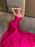 Tineit Gorgeous A line Spaghetti Straps Hot Pink Long Evening Dress Prom Dresses Birthday Outfits (PRE-ORDER)