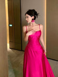 Tineit Gorgeous A line Spaghetti Straps Hot Pink Long Evening Dress Prom Dresses Birthday Outfits (PRE-ORDER)