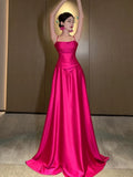 Tineit Gorgeous A line Spaghetti Straps Hot Pink Long Evening Dress Prom Dresses Birthday Outfits (PRE-ORDER)