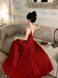 Tineit Gorgeous A Line Spaghetti Straps Red Ankle Length Evening Dress Prom Dresses Birthday Outfits (PRE-ORDER)