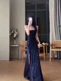 Tineit Gorgeous Sheath Spaghetti Straps Navy Blue Sequin Evening Dress Prom Dresses Birthday Outfits (PRE-ORDER)