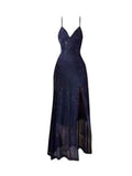 Tineit Gorgeous Sheath Spaghetti Straps Navy Blue Sequin Evening Dress Prom Dresses Birthday Outfits (PRE-ORDER)