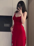 Tineit Gorgeous Sheath Spaghetti Straps Red Long Evening Dress Prom Dresses Birthday Outfits (PRE-ORDER)